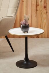 Orsina Side Table With Column Base, White Enamel Round Top With Matte Gold Trim, Black Powder Coated Base - thumbnail 2