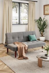 H&O Direct 2-Seater Grey Convertible Sofa Padded Sofa Bed for Kids - thumbnail 1