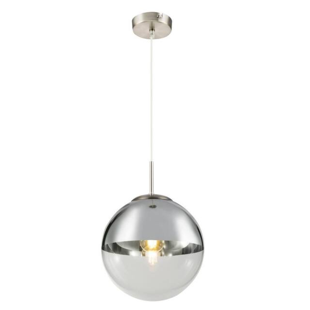 Netlighting Varus 25cm Globe Pendant Nickel Matt Transparent Glass Shade 1x E27 in Grey - image 1