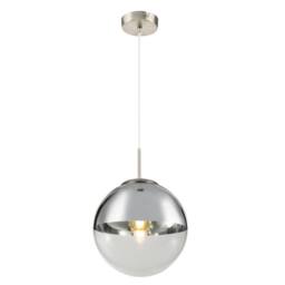 Netlighting Varus 25cm Globe Pendant Nickel Matt Transparent Glass Shade 1x E27 in Grey - thumbnail 1