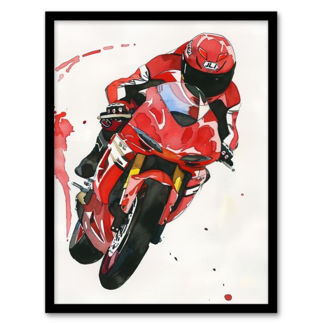 Artery8 Superbike World Championship Red Motorcycle Rider Framed Wall Art - Size: A4 - image 1