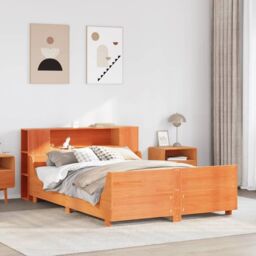 Berkfield Home Bed Frame without Mattress Wax Brown 150x200 cm King Size Solid Wood Pine - thumbnail 1