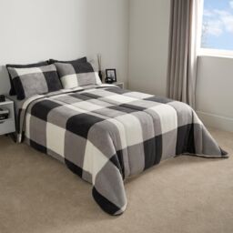 OHS Check Coverless Duvet Pillowcase Bedding Set Teddy Fleece Gingham Quilt 10.5 TOG in Light Grey - Size: Double - thumbnail 2