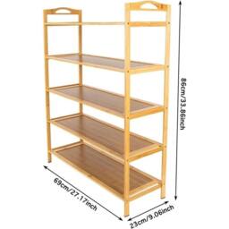 Nordara 5Tier Bamboo Shoe Rack Wooden Storage Organiser Shelf Stand in Natural - thumbnail 2