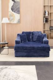 Living and Home Corduroy Chaise Lounge Sofa Bed in Blue - thumbnail 1