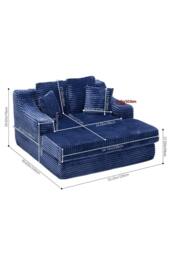 Living and Home Corduroy Chaise Lounge Sofa Bed in Blue - thumbnail 3