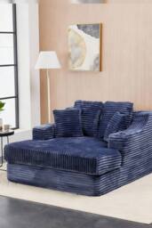 Living and Home Corduroy Chaise Lounge Sofa Bed in Blue - thumbnail 2
