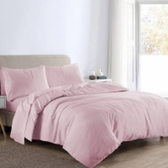 Homes-Linen Flannelette Plain Reversible Duvet Cover Set with Pillowcases in Pink - Size: Single - image 1