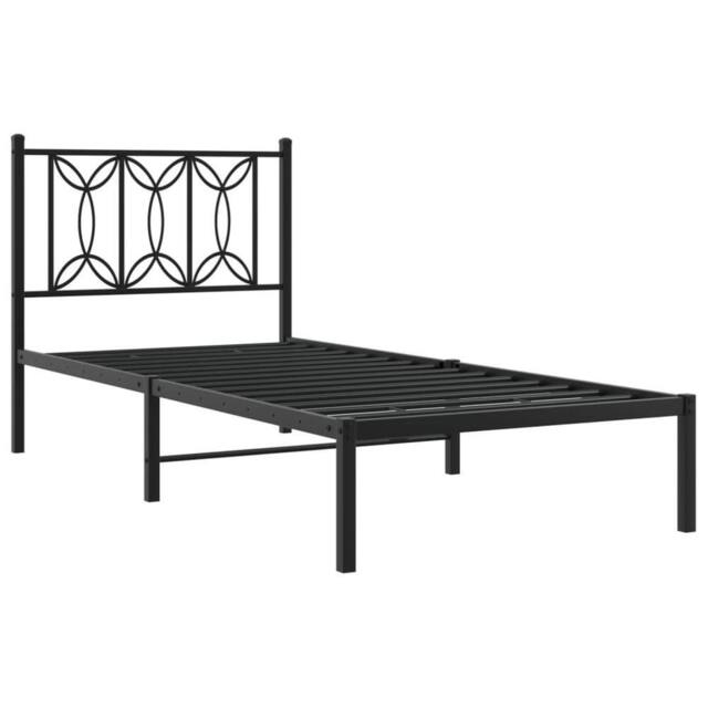 Berkfield Home Metal Bed Frame without Mattress with Headboard Black 75x190cm - Size: 75x190 cm - image 1