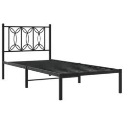 Berkfield Home Metal Bed Frame without Mattress with Headboard Black 75x190cm - Size: 75x190 cm - thumbnail 1