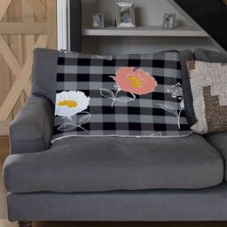 Benjamin Tate Design Blooming Hand Drawn Orange & White Flowers Blanket in Natural - Size: 120 cm x 150 cm - thumbnail 2