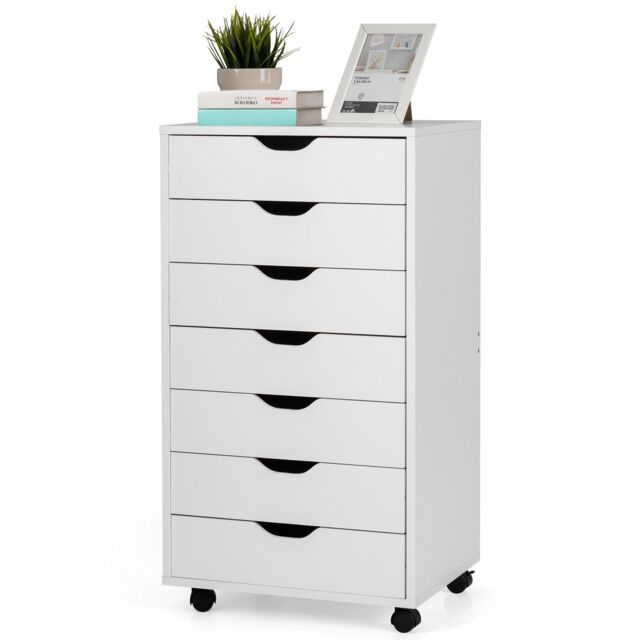 Costway Modern 7-Drawer Chest Mobile Lateral Filing Cabinet Home Office Storage Cabinet in White - image 1