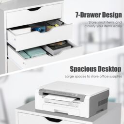 Costway Modern 7-Drawer Chest Mobile Lateral Filing Cabinet Home Office Storage Cabinet in White - thumbnail 4