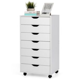 Costway Modern 7-Drawer Chest Mobile Lateral Filing Cabinet Home Office Storage Cabinet in White - thumbnail 1