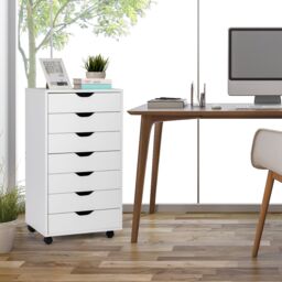 Costway Modern 7-Drawer Chest Mobile Lateral Filing Cabinet Home Office Storage Cabinet in White - thumbnail 3