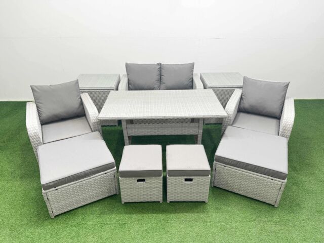 Fimous PE Rattan Lounge Sofa Sets 8 Seater Outdoor Garden Furniture Set in Light Grey - image 1