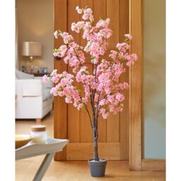 mysmartbuy Artificial Pink Cherry Tree in Black Pot - Indoor Outdoor Faux Plant - thumbnail 2