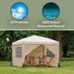 VonHaus Ivory Heavy Duty Pop Up Gazebo with Sides 3m x 3m - thumbnail 2