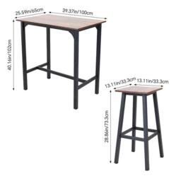 VOGREX Vintage Industrial Tall Bar Table Stools Rustic Kitchen Dining Set in Brown - thumbnail 2