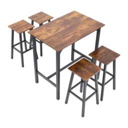 VOGREX Vintage Industrial Tall Bar Table Stools Rustic Kitchen Dining Set in Brown