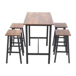 VOGREX Vintage Industrial Tall Bar Table Stools Rustic Kitchen Dining Set in Brown - thumbnail 3