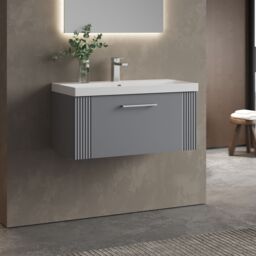 Balterley Wall Hung 1 Drawer Vanity Unit - Thin-Edge Basin 800mm, Satin Grey - thumbnail 4
