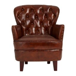 Orsina Mocha Brown Button Back Armchair, Lounge Chair With Quilted Backrest, Metallic Studded Seat With Walnut Feet - thumbnail 3