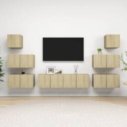 Berkfield Home 8 Piece TV Cabinet Set Sonoma Oak Engineered Wood in Light Tan - thumbnail 2