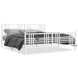 Berkfield Home Metal Bed Frame without Mattress with Footboard White 193x203cm - Size: 193x203 cm - thumbnail 2