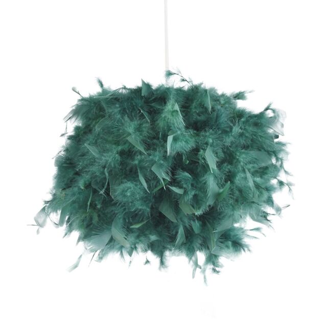Happy Homewares Eye-Catching & Modern Genuine Feather Decorated Pendant Light Shade in Dark Green - Size: 10 inches - image 1