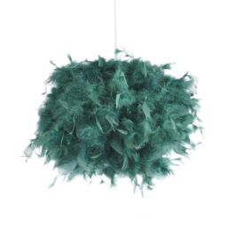 Happy Homewares Eye-Catching & Modern Genuine Feather Decorated Pendant Light Shade in Dark Green - Size: 10 inches