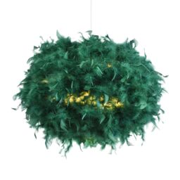 Happy Homewares Eye-Catching & Modern Genuine Feather Decorated Pendant Light Shade in Dark Green - Size: 10 inches - thumbnail 2
