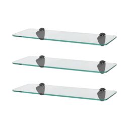 Harbour Housewares 3x Rounded Floating Glass Shelves - 40cm Bathroom Storage Display Unit in Black - thumbnail 1