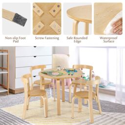 Costway 5 Piece Table & Chair Set Wooden Activity Table 4 Curved Chairs in Natural - thumbnail 6
