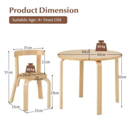 Costway 5 Piece Table & Chair Set Wooden Activity Table 4 Curved Chairs in Natural - thumbnail 2