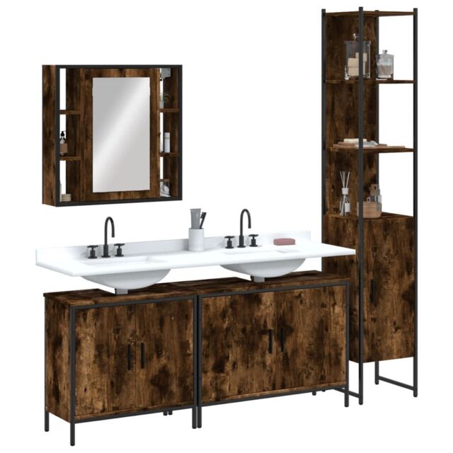 Berkfield Home 4 Piece Bathroom Cabinet Set Smoked Oak Engineered Wood in Brown - image 1