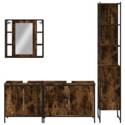 Berkfield Home 4 Piece Bathroom Cabinet Set Smoked Oak Engineered Wood in Brown - thumbnail 6