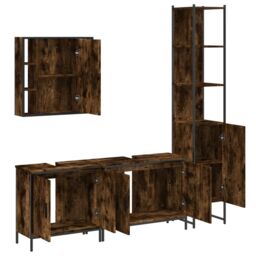 Berkfield Home 4 Piece Bathroom Cabinet Set Smoked Oak Engineered Wood in Brown - thumbnail 5