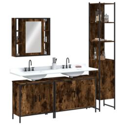 Berkfield Home 4 Piece Bathroom Cabinet Set Smoked Oak Engineered Wood in Brown - thumbnail 1