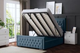 DS Living Allegra Upholstered Metallic Blue Ottoman Bed with Headboard - Size: Super King - thumbnail 4