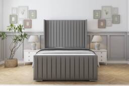 "Sloomy Marlborough Dumfries Frame-Mattress-50"" Upholstered Wingback Headboard in Light Grey - Size: Super King" - thumbnail 1