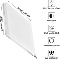 Goeco LED Ceiling Light 48 W 4500 K Modern Square IP 44 for Bathroom 30 cm in White - thumbnail 5
