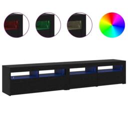 Berkfield Home TV Cabinets 2 pcs with LED Lights Black Oak Engineered Wood - thumbnail 4