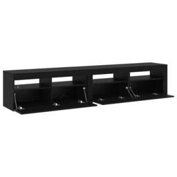 Berkfield Home TV Cabinets 2 pcs with LED Lights Black Oak Engineered Wood - thumbnail 6