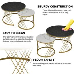 Matteo Modern Nesting Coffee Table Set of 2 - Marble Top, Gold Metal Frame - thumbnail 6