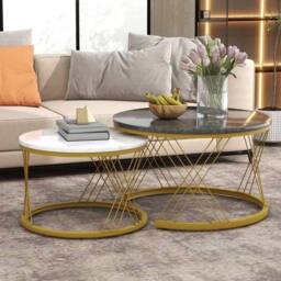 Matteo Modern Nesting Coffee Table Set of 2 - Marble Top, Gold Metal Frame - thumbnail 3
