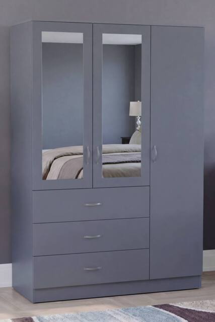 Home Discount Vida Designs Riano 3 Door 3 Drawer Mirrored Wardrobe Bedroom Furniture in Grey - image 1
