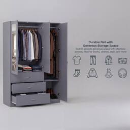 Home Discount Vida Designs Riano 3 Door 3 Drawer Mirrored Wardrobe Bedroom Furniture in Grey - thumbnail 3
