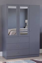 Home Discount Vida Designs Riano 3 Door 3 Drawer Mirrored Wardrobe Bedroom Furniture in Grey - thumbnail 1