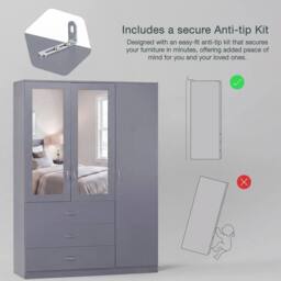 Home Discount Vida Designs Riano 3 Door 3 Drawer Mirrored Wardrobe Bedroom Furniture in Grey - thumbnail 5